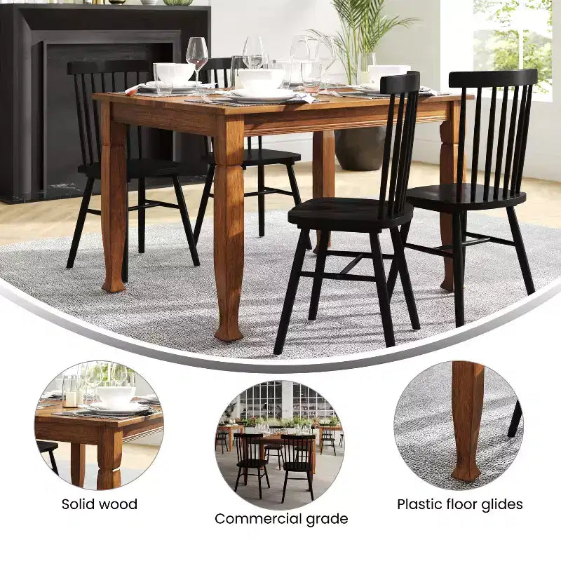 Flash Furniture Grace, tavolo da pranzo in legno massello con gambe in legno tornite, tavolo rettangolare in legno resistente di grado commerciale per 4 persone
