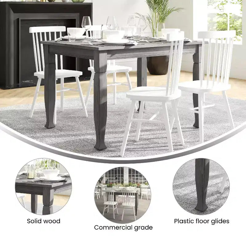Flash Furniture Grace, tavolo da pranzo in legno massello con gambe in legno tornite, tavolo rettangolare in legno resistente di grado commerciale per 4 persone