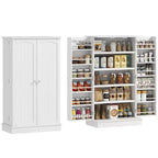 HOMCOM Dispensa da Cucina 41, Mobile Credenza da Cucina a 2 Ante con 5 Ripiani, 12 Portaspezie e Mensole Regolabili per Sala da Pranzo