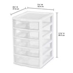 Sistema di archiviazione a 5 cassetti impilabili in plastica trasparente piccola Sterilite Clearview per l'organizzazione di desktop e cassetti per articoli di cancelleria o penne