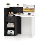 Costway Bancone per Reception, Scrivania da Ufficio con Ripiano Aperto e Cassetto con Serratura, Bianco/Marrone/Nero