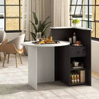 Costway Bancone per Reception, Scrivania da Ufficio con Ripiano Aperto e Cassetto con Serratura, Bianco/Marrone/Nero