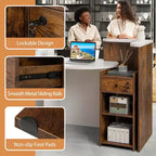 Costway Bancone per Reception, Scrivania da Ufficio con Ripiano Aperto e Cassetto con Serratura, Bianco/Marrone/Nero