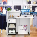 Costway Bancone per Reception, Scrivania da Ufficio con Ripiano Aperto e Cassetto con Serratura, Bianco/Marrone/Nero