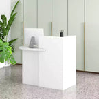 Costway Bancone per Reception, Scrivania da Ufficio con Ripiano Aperto e Cassetto con Serratura, Bianco/Marrone/Nero