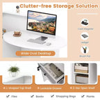 Costway Bancone per Reception, Scrivania da Ufficio con Ripiano Aperto e Cassetto con Serratura, Bianco/Marrone/Nero