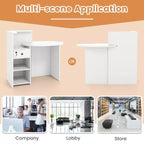 Costway Bancone per Reception, Scrivania da Ufficio con Ripiano Aperto e Cassetto con Serratura, Bianco/Marrone/Nero