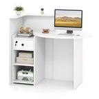 Costway Bancone per Reception, Scrivania da Ufficio con Ripiano Aperto e Cassetto con Serratura, Bianco/Marrone/Nero