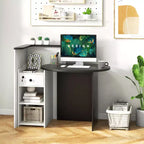 Costway Bancone per Reception, Scrivania da Ufficio con Ripiano Aperto e Cassetto con Serratura, Bianco/Marrone/Nero