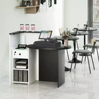 Costway Bancone per Reception, Scrivania da Ufficio con Ripiano Aperto e Cassetto con Serratura, Bianco/Marrone/Nero