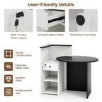Costway Bancone per Reception, Scrivania da Ufficio con Ripiano Aperto e Cassetto con Serratura, Bianco/Marrone/Nero