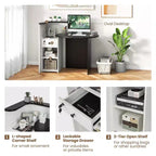 Costway Bancone per Reception, Scrivania da Ufficio con Ripiano Aperto e Cassetto con Serratura, Bianco/Marrone/Nero