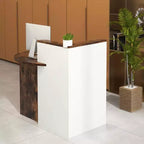 Costway Bancone per Reception, Scrivania da Ufficio con Ripiano Aperto e Cassetto con Serratura, Bianco/Marrone/Nero