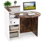 Costway Bancone per Reception, Scrivania da Ufficio con Ripiano Aperto e Cassetto con Serratura, Bianco/Marrone/Nero