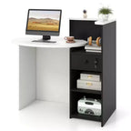 Costway Bancone per Reception, Scrivania da Ufficio con Ripiano Aperto e Cassetto con Serratura, Bianco/Marrone/Nero