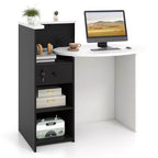 Costway Front Reception Counter Desk Checkout Office Desk with Open Shelf & Lockable Drawer White/Brown/Black