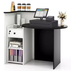 Costway Bancone per Reception, Scrivania da Ufficio con Ripiano Aperto e Cassetto con Serratura, Bianco/Marrone/Nero