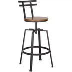 Sgabello da bar girevole Elm Lane Clifton in metallo bronzato marrone, altezza 75 cm, sedile in legno regolabile in stile industriale con schienale e poggiapiedi, per bancone cucina