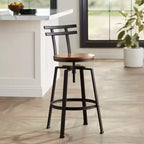 Sgabello da bar girevole Elm Lane Clifton in metallo bronzato marrone, altezza 75 cm, sedile in legno regolabile in stile industriale con schienale e poggiapiedi, per bancone cucina