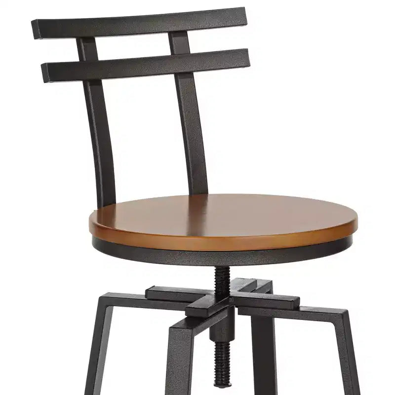 Sgabello da bar girevole Elm Lane Clifton in metallo bronzato marrone, altezza 75 cm, sedile in legno regolabile in stile industriale con schienale e poggiapiedi, per bancone cucina