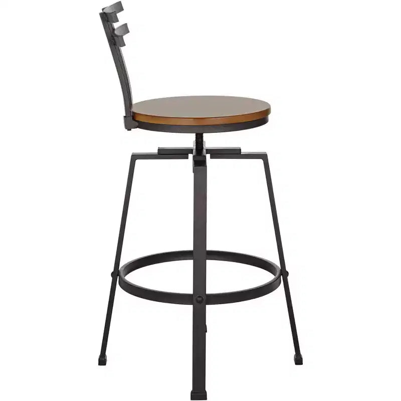 Sgabello da bar girevole Elm Lane Clifton in metallo bronzato marrone, altezza 75 cm, sedile in legno regolabile in stile industriale con schienale e poggiapiedi, per bancone cucina