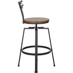 Sgabello da bar girevole Elm Lane Clifton in metallo bronzato marrone, altezza 75 cm, sedile in legno regolabile in stile industriale con schienale e poggiapiedi, per bancone cucina