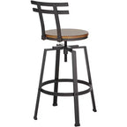 Sgabello da bar girevole Elm Lane Clifton in metallo bronzato marrone, altezza 75 cm, sedile in legno regolabile in stile industriale con schienale e poggiapiedi, per bancone cucina