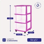 Homz Cassettiera a 3 cassetti media in plastica, Struttura viola (confezione da 2)