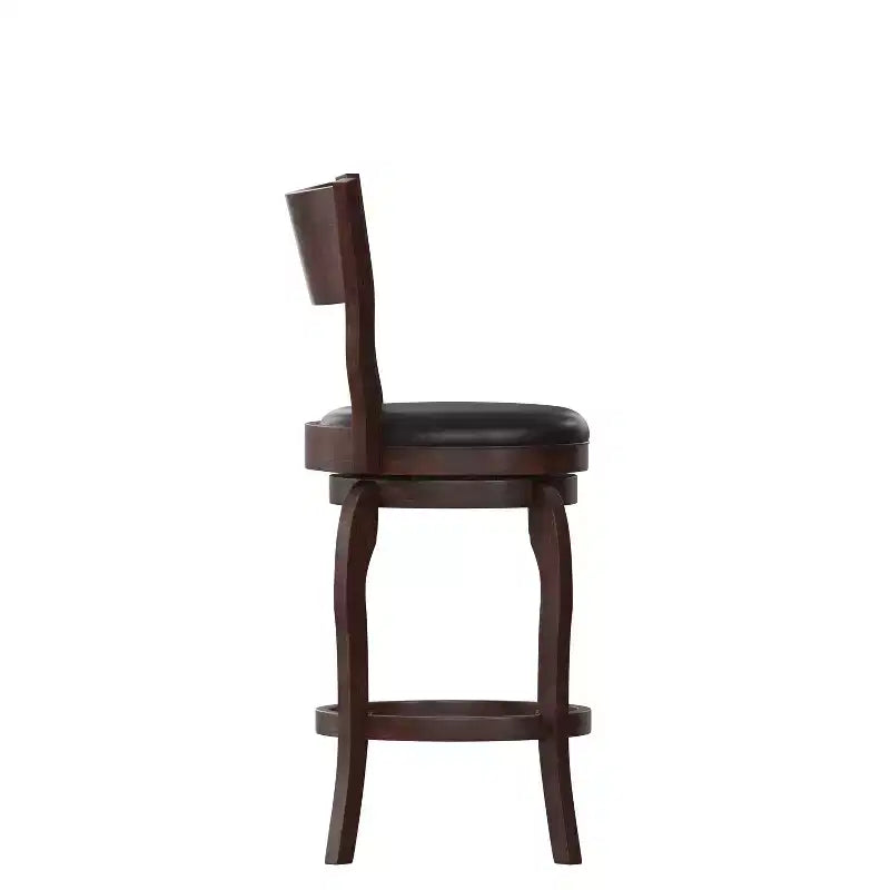 Flash Furniture Sgabello da bar Nichola di livello commerciale, schienale aperto classico, girevole, altezza bancone, con struttura in legno curvato e seduta imbottita e rivestita