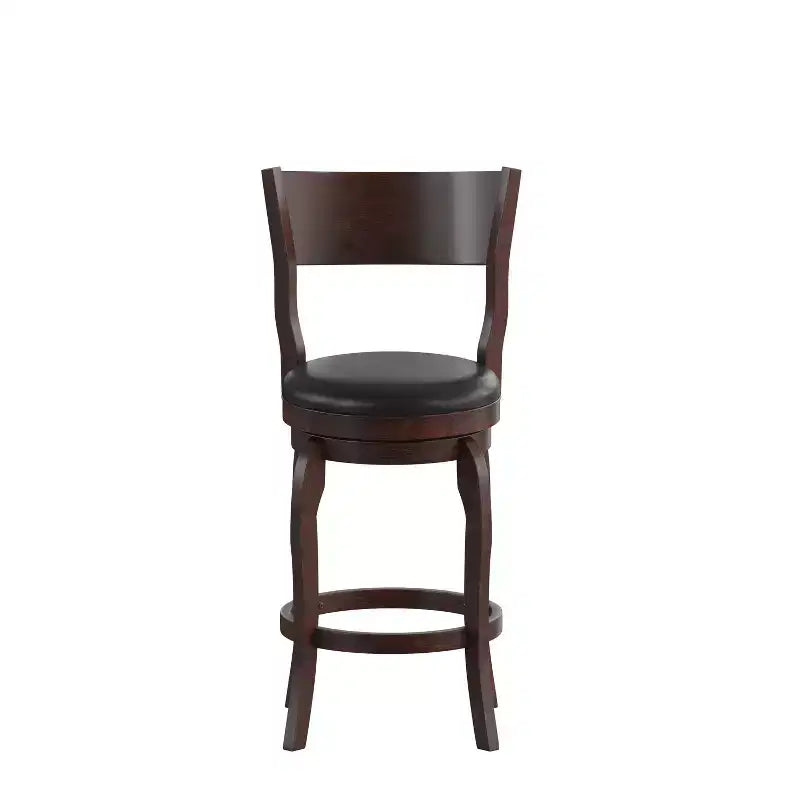 Flash Furniture Sgabello da bar Nichola di livello commerciale, schienale aperto classico, girevole, altezza bancone, con struttura in legno curvato e seduta imbottita e rivestita