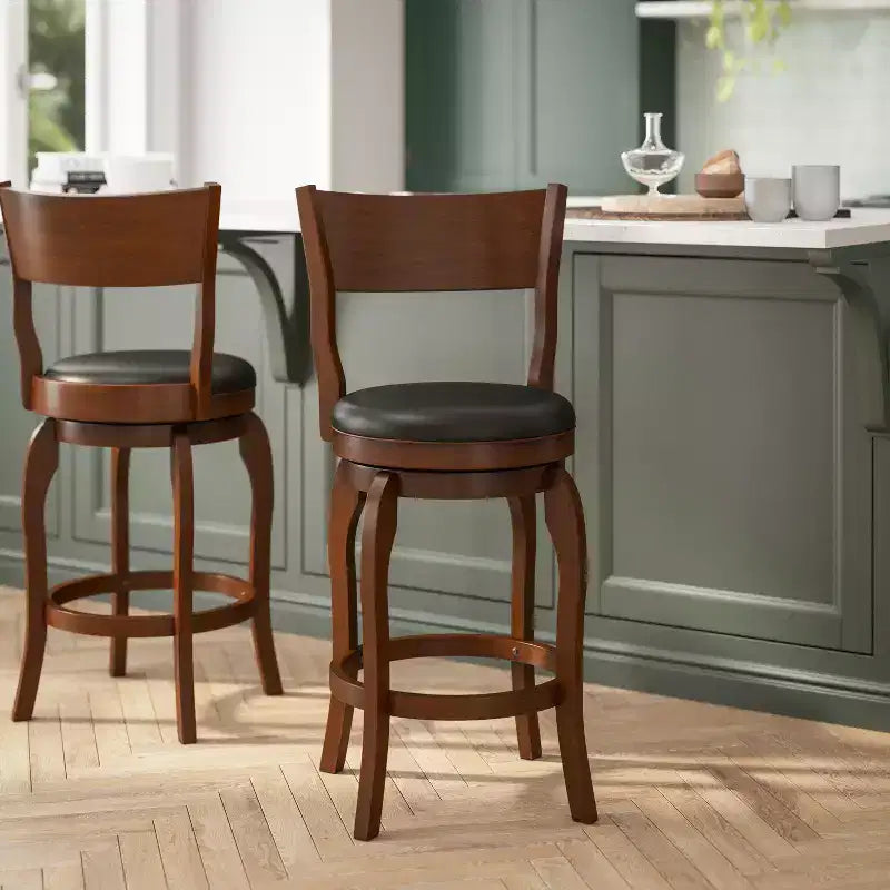 Flash Furniture Sgabello da bar Nichola di livello commerciale, schienale aperto classico, girevole, altezza bancone, con struttura in legno curvato e seduta imbottita e rivestita