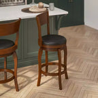 Flash Furniture Sgabello da bar Nichola di livello commerciale, schienale aperto classico, girevole, altezza bancone, con struttura in legno curvato e seduta imbottita e rivestita