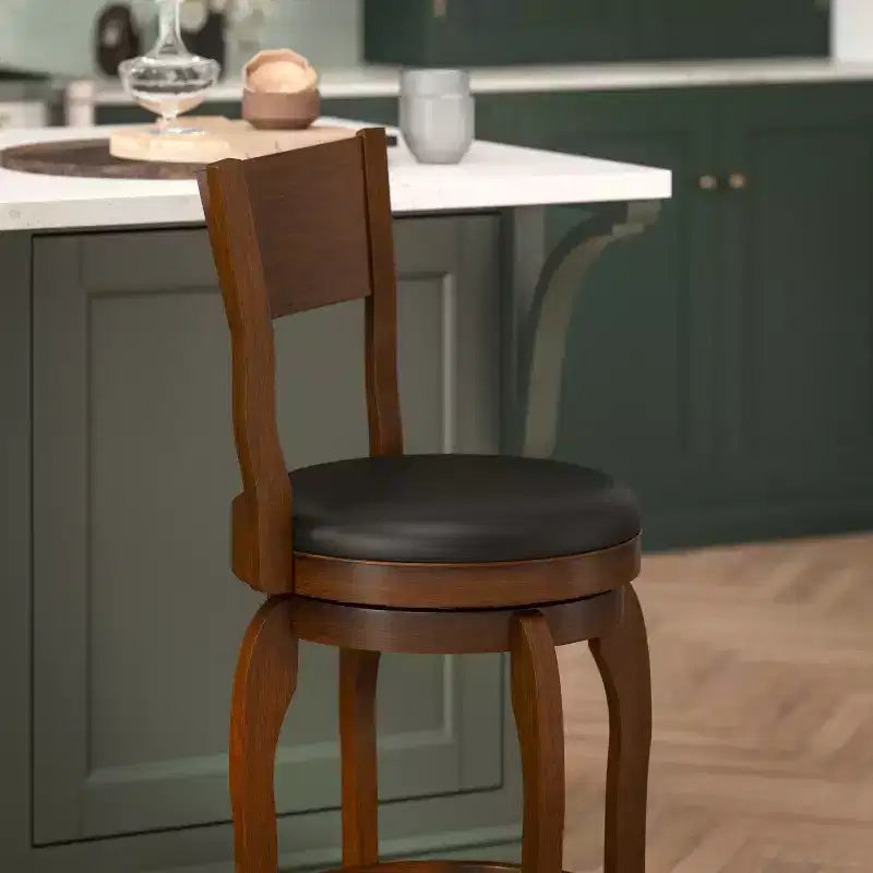 Flash Furniture Sgabello da bar Nichola di livello commerciale, schienale aperto classico, girevole, altezza bancone, con struttura in legno curvato e seduta imbottita e rivestita