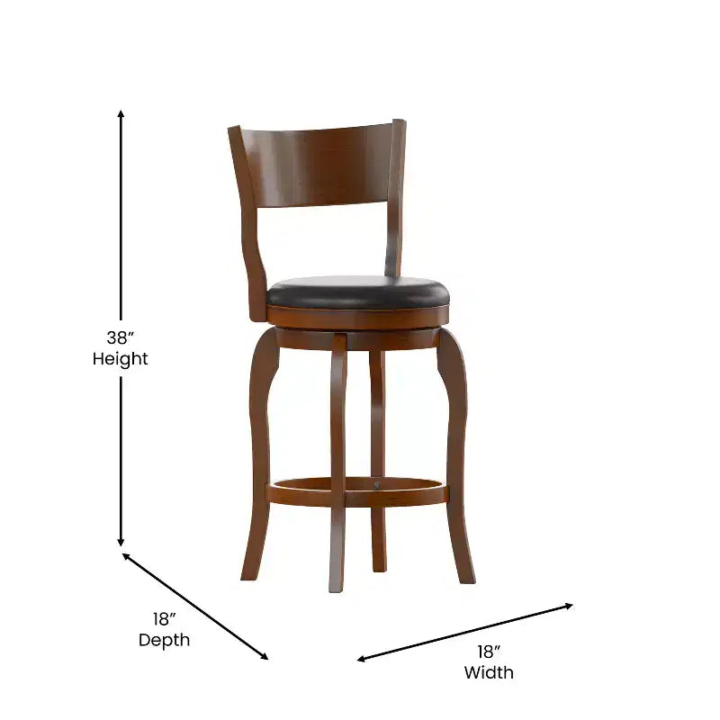 Flash Furniture Sgabello da bar Nichola di livello commerciale, schienale aperto classico, girevole, altezza bancone, con struttura in legno curvato e seduta imbottita e rivestita