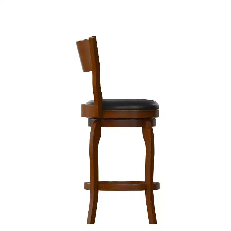 Flash Furniture Sgabello da bar Nichola di livello commerciale, schienale aperto classico, girevole, altezza bancone, con struttura in legno curvato e seduta imbottita e rivestita