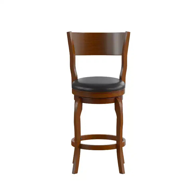 Flash Furniture Sgabello da bar Nichola di livello commerciale, schienale aperto classico, girevole, altezza bancone, con struttura in legno curvato e seduta imbottita e rivestita