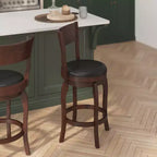 Flash Furniture Sgabello da bar Nichola di livello commerciale, schienale aperto classico, girevole, altezza bancone, con struttura in legno curvato e seduta imbottita e rivestita