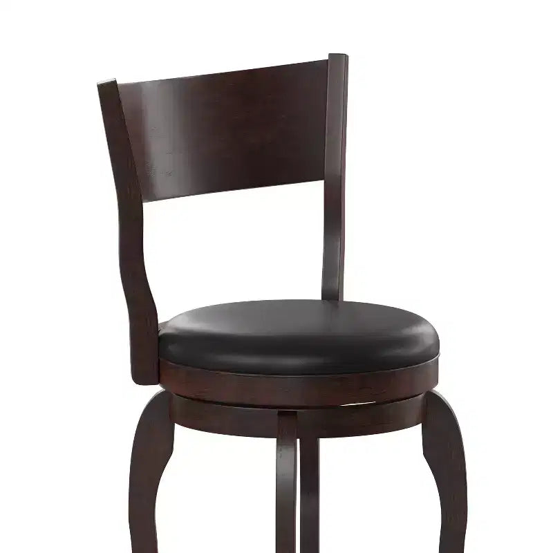 Flash Furniture Sgabello da bar Nichola di livello commerciale, schienale aperto classico, girevole, altezza bancone, con struttura in legno curvato e seduta imbottita e rivestita