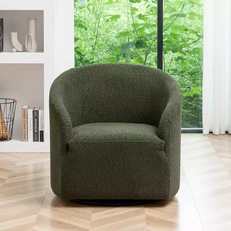 Poltrona girevole a botte con rivestimento in tessuto Boucle, larghezza 32 pollici - Kinwell