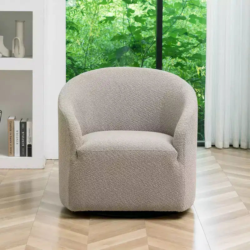 Poltrona girevole a botte con rivestimento in tessuto Boucle, larghezza 32 pollici - Kinwell