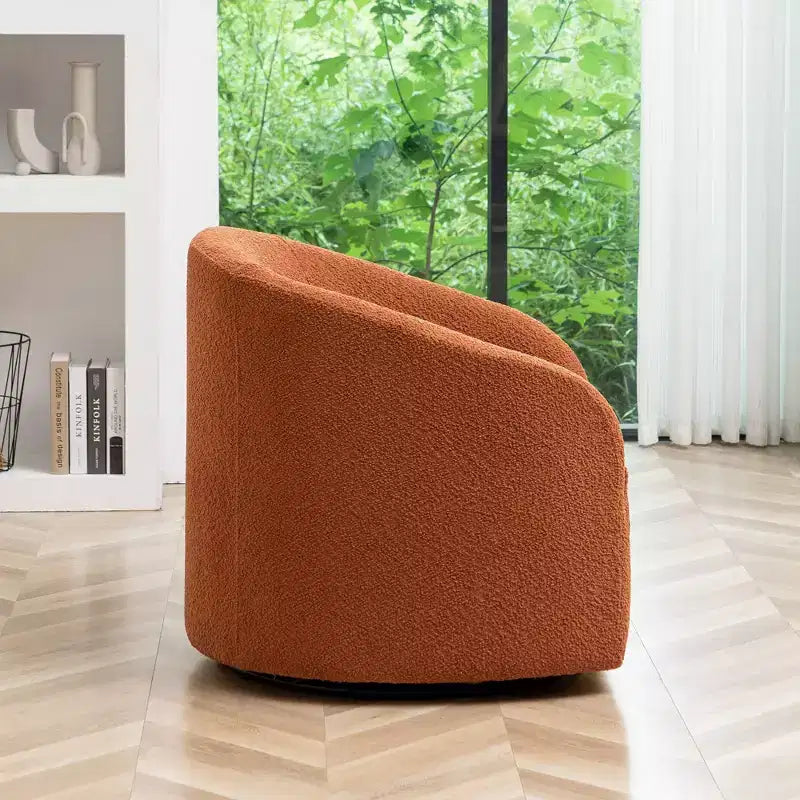 Poltrona girevole a botte con rivestimento in tessuto Boucle, larghezza 32 pollici - Kinwell
