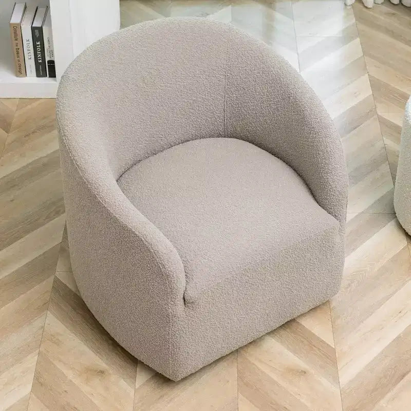 Poltrona girevole a botte con rivestimento in tessuto Boucle, larghezza 32 pollici - Kinwell