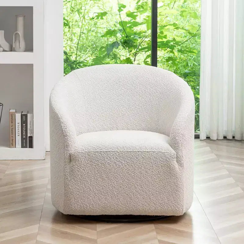 Poltrona girevole a botte con rivestimento in tessuto Boucle, larghezza 32 pollici - Kinwell