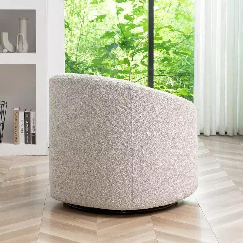 Poltrona girevole a botte con rivestimento in tessuto Boucle, larghezza 32 pollici - Kinwell