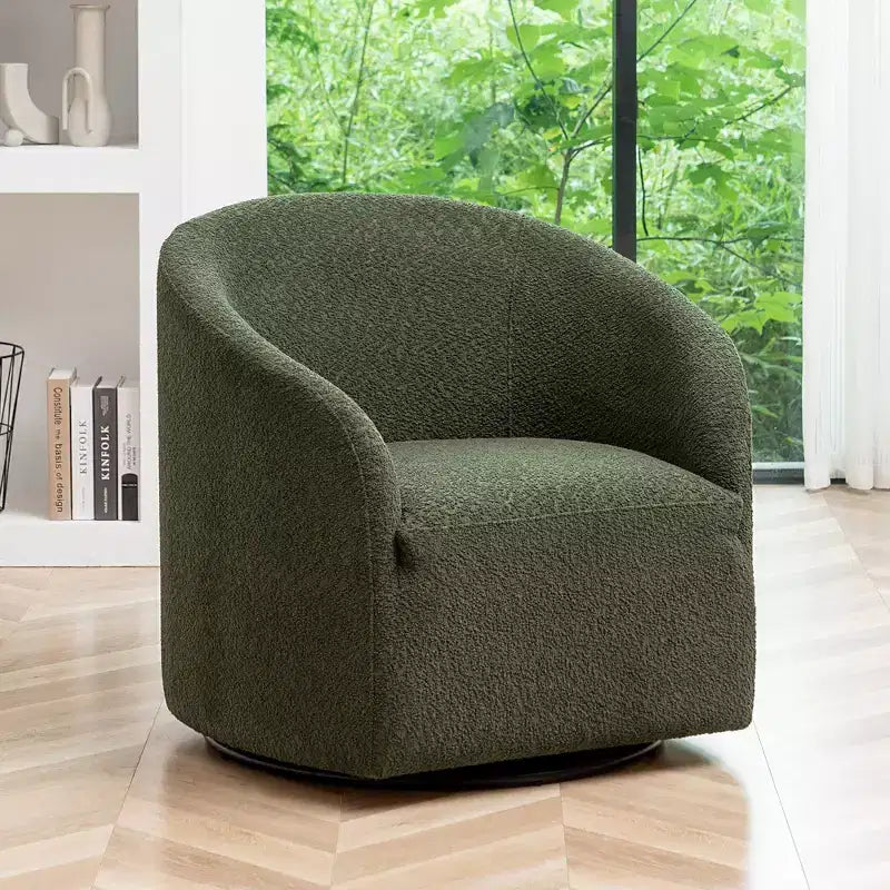 Poltrona girevole a botte con rivestimento in tessuto Boucle, larghezza 32 pollici - Kinwell