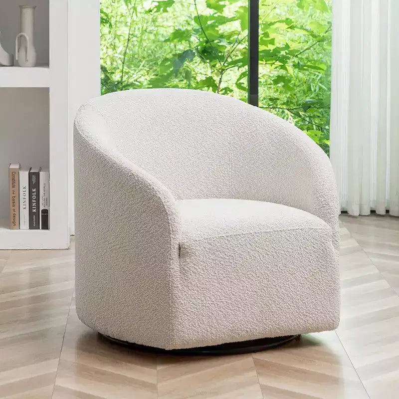 Poltrona girevole a botte con rivestimento in tessuto Boucle, larghezza 32 pollici - Kinwell