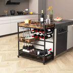 Carrello Bar Costway, Carrello da Servizio con Ruote, Carrello Portabevande Industriale a 3 Ripiani con Portabottiglie e Portabicchieri