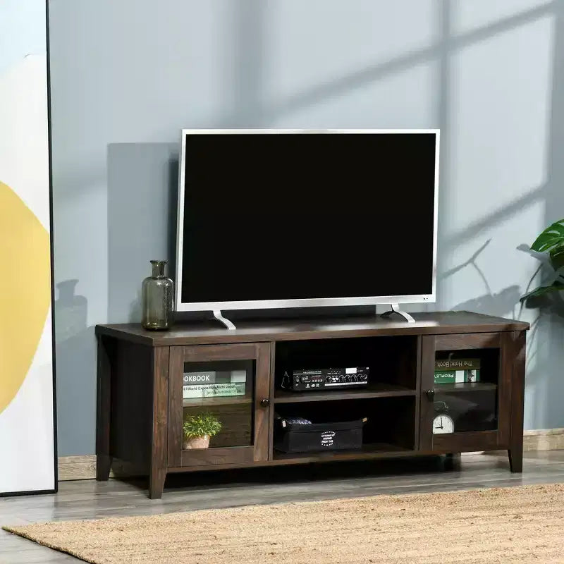 HOMCOM Mobile TV Moderno, Centro Intrattenimento con Ripiani e Armadietti per TV a Schermo Piatto fino a 60 pollici per Camera da Letto, Soggiorno