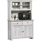 HOMCOM Credenza da Cucina 63,5 cm con Vetrina Superiore, Armadietto Dispensa con 4 Ripiani, Cassetti, Ante in Vetro, Ripiano Aperto per Microonde