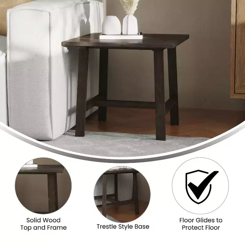 Flash Furniture Eli Tavolino Rustico in Legno Massello, Tavolino d'Appoggio Stile Cavalletto